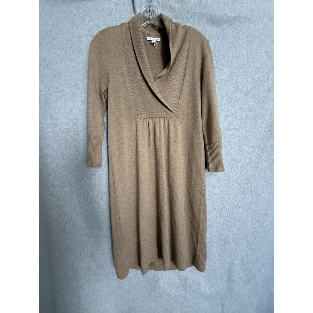James Perse Dress Womens 3 Brown‎ Knit Cowl Neck Sweater Knee Length 3/4 Sleeve